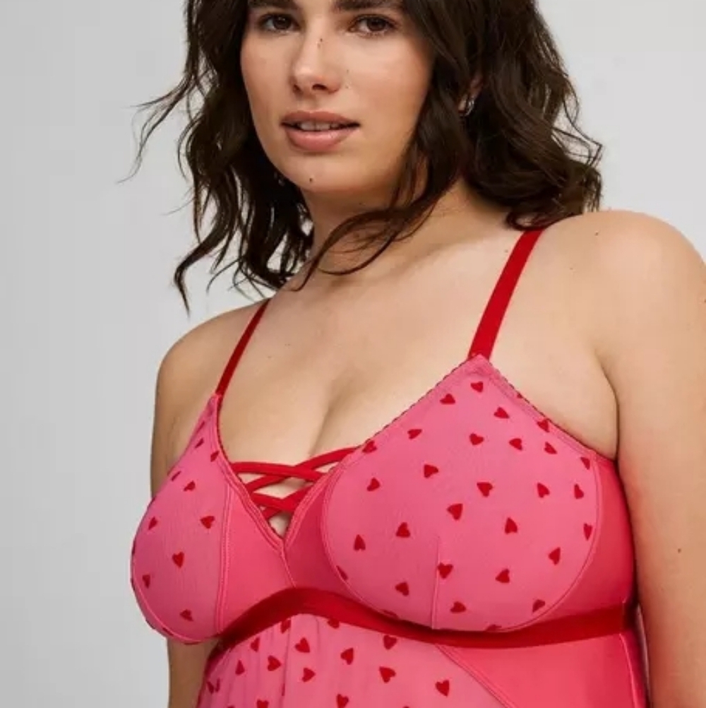 NWT 4X French Hearts 3 Piece Cup Babydoll~Sangria sunset❣️ - Picture 5 of 9